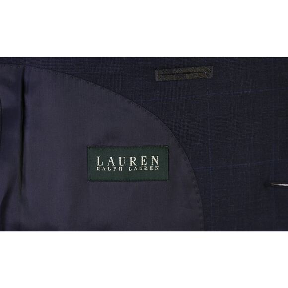 Lauren Ralph Lauren Men's Navy Blue Windowpane Wool 2-Btn Suit 42L - Picture 7 of 9